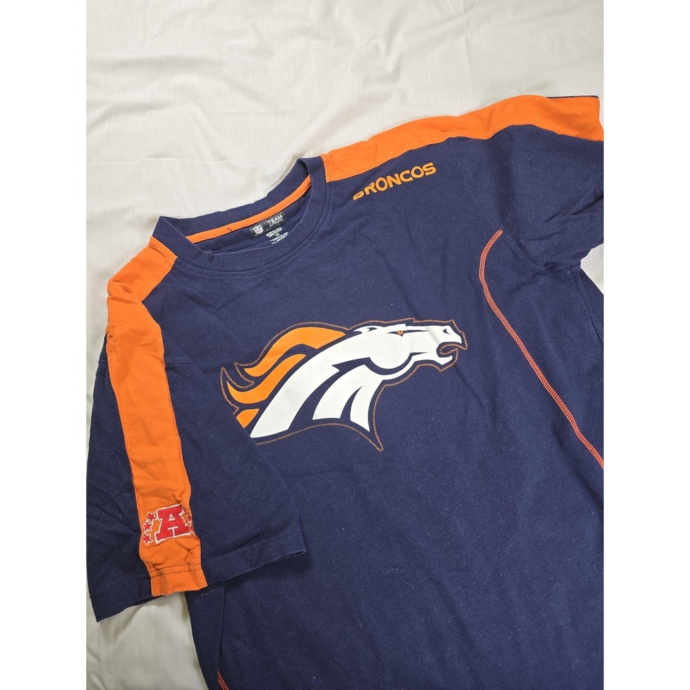 Denver Broncos Shirt Mens Navy Orange NFL Football Short Sleeve Cotton Graphic